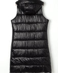 Solid Quilted Long Hooded Vest Coat