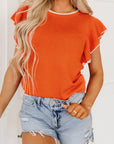 Marilyn Contrast Trim Ruffle Sleeve Knitted Top