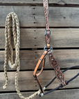 Brown Floral Tooled Lariat & Leather Combo Halter
