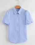 Gingham Puff Sleeve Buttoned Shirt