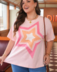 Plus Size Star Eyelet Knit Patchwork T-Shirt