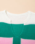 Plus Size Stripe Colorblock V-Neck Sweater