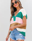 Stripe Colorblock V-Neck Sweater T-Shirt