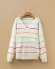 Stripe V-Neck Drop Shoulder Sweater