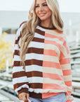 Stripe Colorblock Drop Shoulder Crewneck Sweatshirt