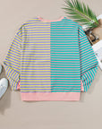 Stripe Colorblock Drop Shoulder Oversized Sweatshirt