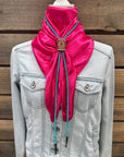 35X35" Solid Hot Pink Wild Rag / Scarf - Leather Slide and Bolo Tie