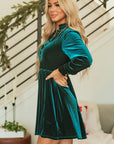 Wrenley Velvet Buttoned Ruffled Mini Dress