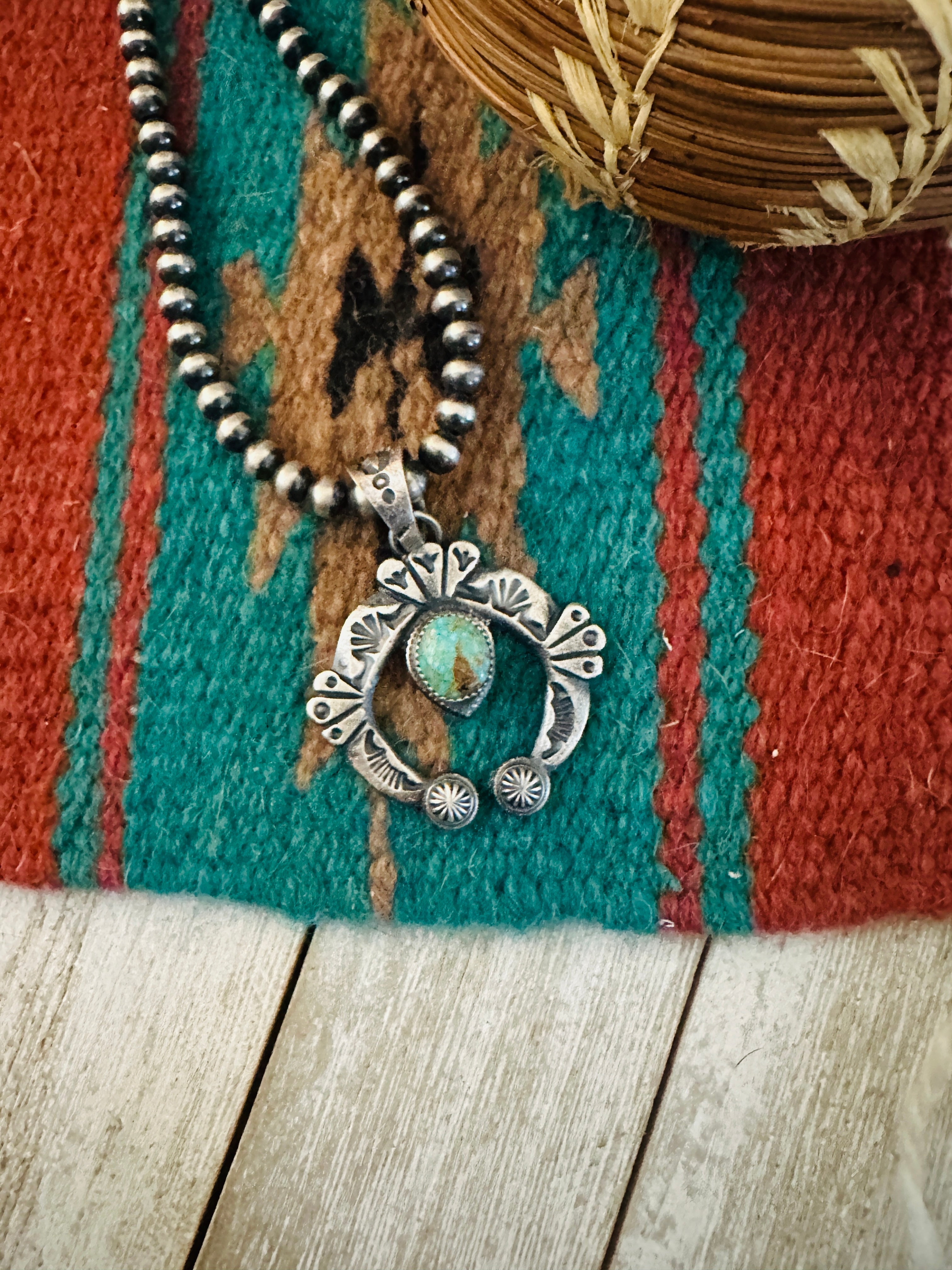 Navajo Sterling Silver Turquoise Naja Pendant by Kevin Billah- Unique Artisan Jewelry