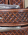 Western Nocona Leather Mens Belt Tooled Square Weave Copper 32-46 Ines
