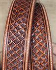 Western Nocona Leather Mens Belt Tooled Square Weave Copper 32-46 Ines