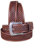 Western Nocona Leather Mens Belt Tooled Square Weave Copper 32-46 Ines