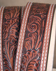 32-46 In Western Leather Belt Men Tan Tooled Dark Brown Stitching
