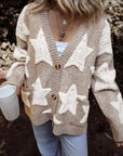 Star Sherpa Textured Buttoned Sweater Cardigan