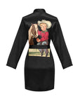 Vintage Cowboy and Horse Women's Long Sleeve Belted Satin Feel Dressing Lounge Robe