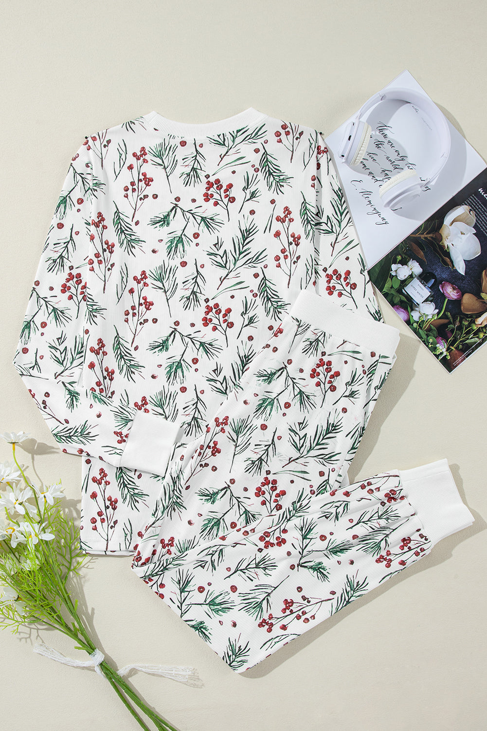 Christmas Holly Thermal Top and Pants Lounge Set