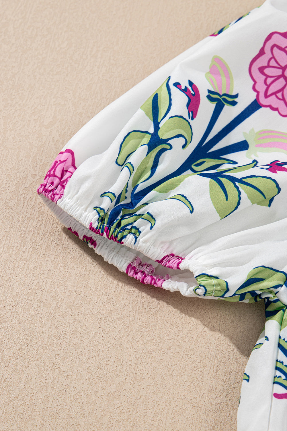 Floral Ruffle Hem Pop of Color Neckline Dress