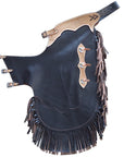 Hilason Western Bull Riding Chinks Chaps Pro Rodeo Bronc Leather Black