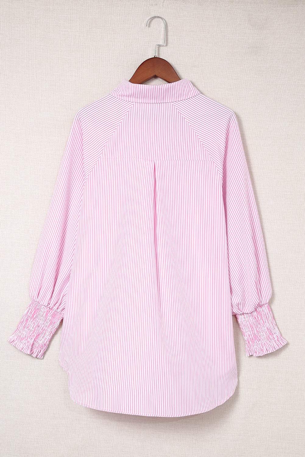 Stripe Smocked Cuff Buttoned Shirt