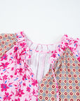 Boho Floral Patchwork Bubble Sleeve Blouse