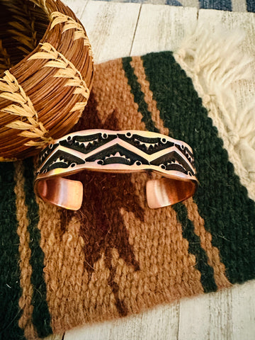 Navajo Hand Stamped Copper Cuff Bracelet Signed - Everest Ranch