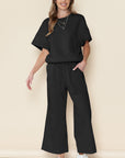 Textured Loose Fit T Shirt and Drawstring Pants Set