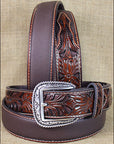 Western Belt Ariat Silver Buckle Leather Mens Tooled Floral 32-46
