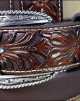 Western Belt Ariat Silver Buckle Leather Mens Tooled Floral 32-46