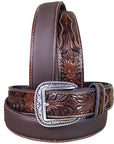 Western Belt Ariat Silver Buckle Leather Mens Tooled Floral 32-46