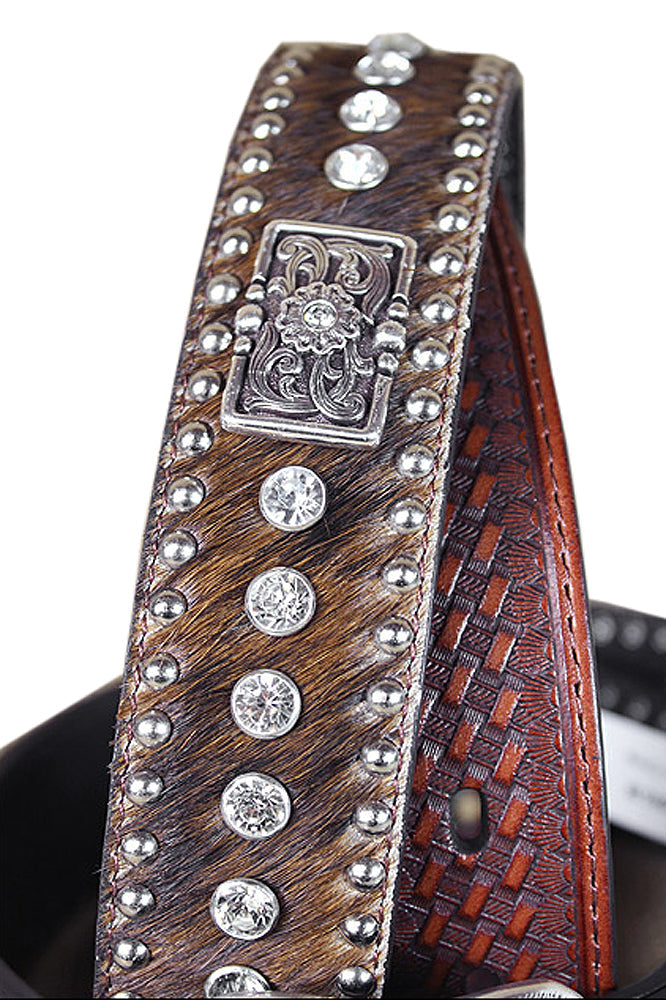 Western Leather Mens Belt Nocona Conchos Rhinestones Hair 32-46 Ines