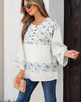 Floral Gauze Patchwork 3/4 Sleeve Blouse