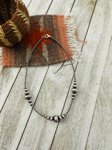 Navajo Sterling Silver Pearl 16” Beaded Necklace