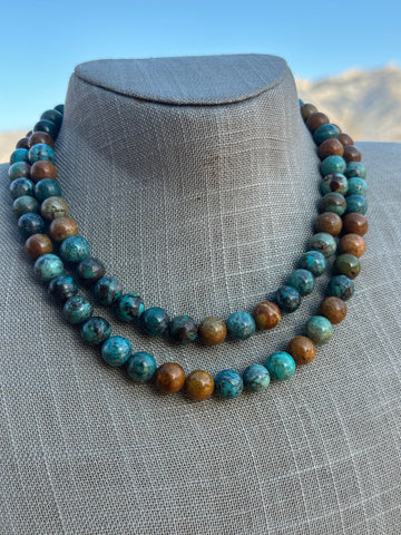 Navajo Tibetan Turquoise & Sterling Silver 10mm Beaded Necklace