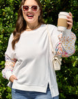 Plus Size Floral Patchwork Long Sleeve Reverse Seam Sweatshirt