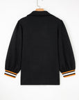 Textured Stripe Patchwork 3/4 Sleeve Sweatshirt