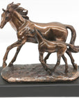 BRONZED CLASSIC SCULPTURE 2 HORSES FAMILY MARE & FOAL ,CLASSIC ARTWORK FIGURINE DEAL