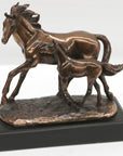 BRONZED CLASSIC SCULPTURE 2 HORSES FAMILY MARE & FOAL ,CLASSIC ARTWORK FIGURINE DEAL