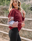 Plaid Patchwork Long Sleeve Raw Seam Sweatshirt