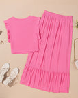 Estrella Textured Crop Vest Lace-up Long Skirt Set
