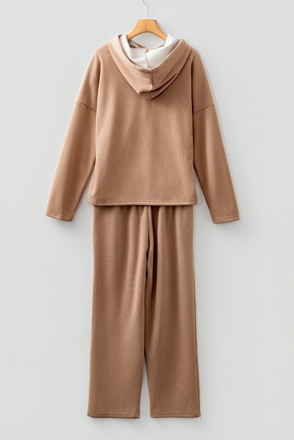 Solid Corduroy Lace Hoodie and Pants Set