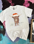 Highland Cow Santa Hat Tee or Crewneck