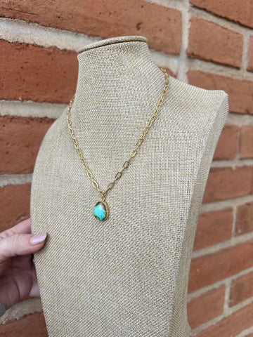 Handmade Sonoran Turquoise & 14K Gold Plated Necklace