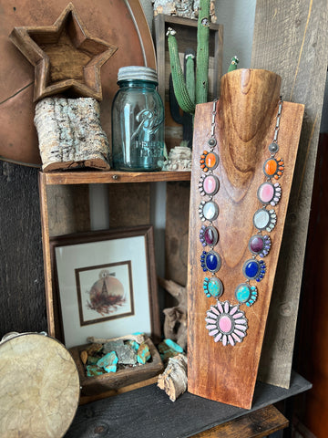 Tequila Sunrise Navajo Sterling Silver and Multi Stone Necklace by Hemerson Brown