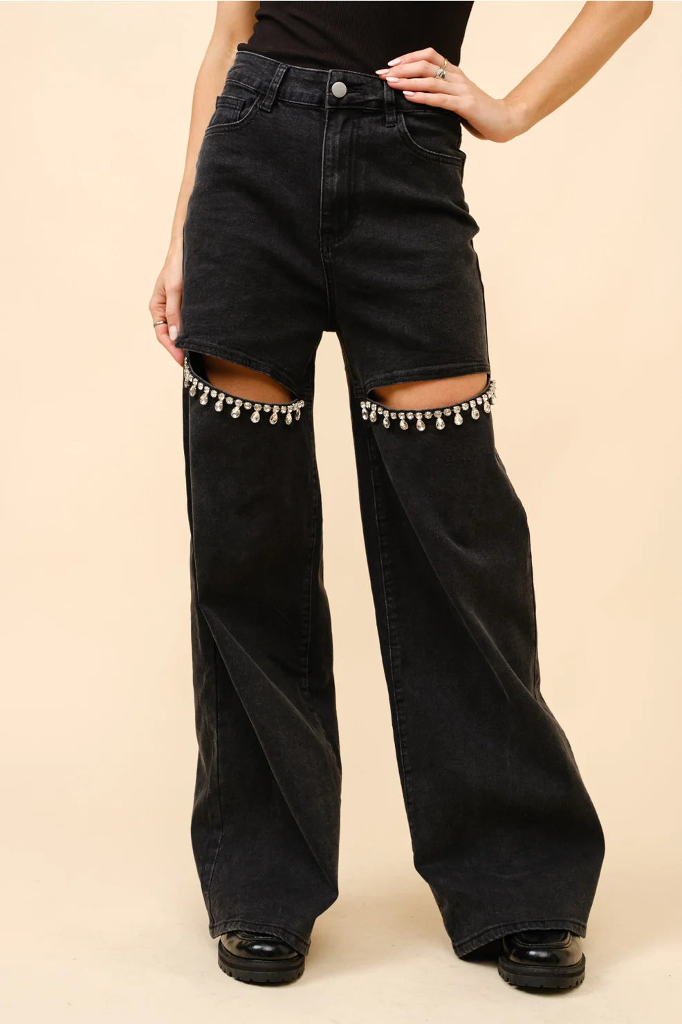 Cut Out Rhinestone Jeans -clearance