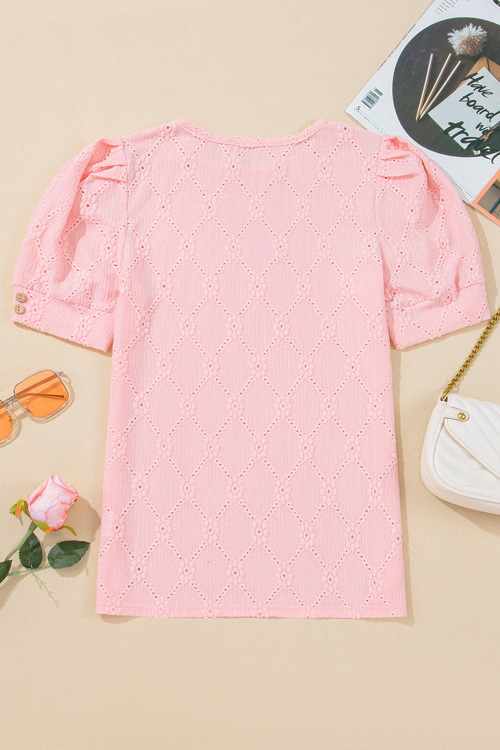 Scarlet Flower Textured Short Sleeve Top