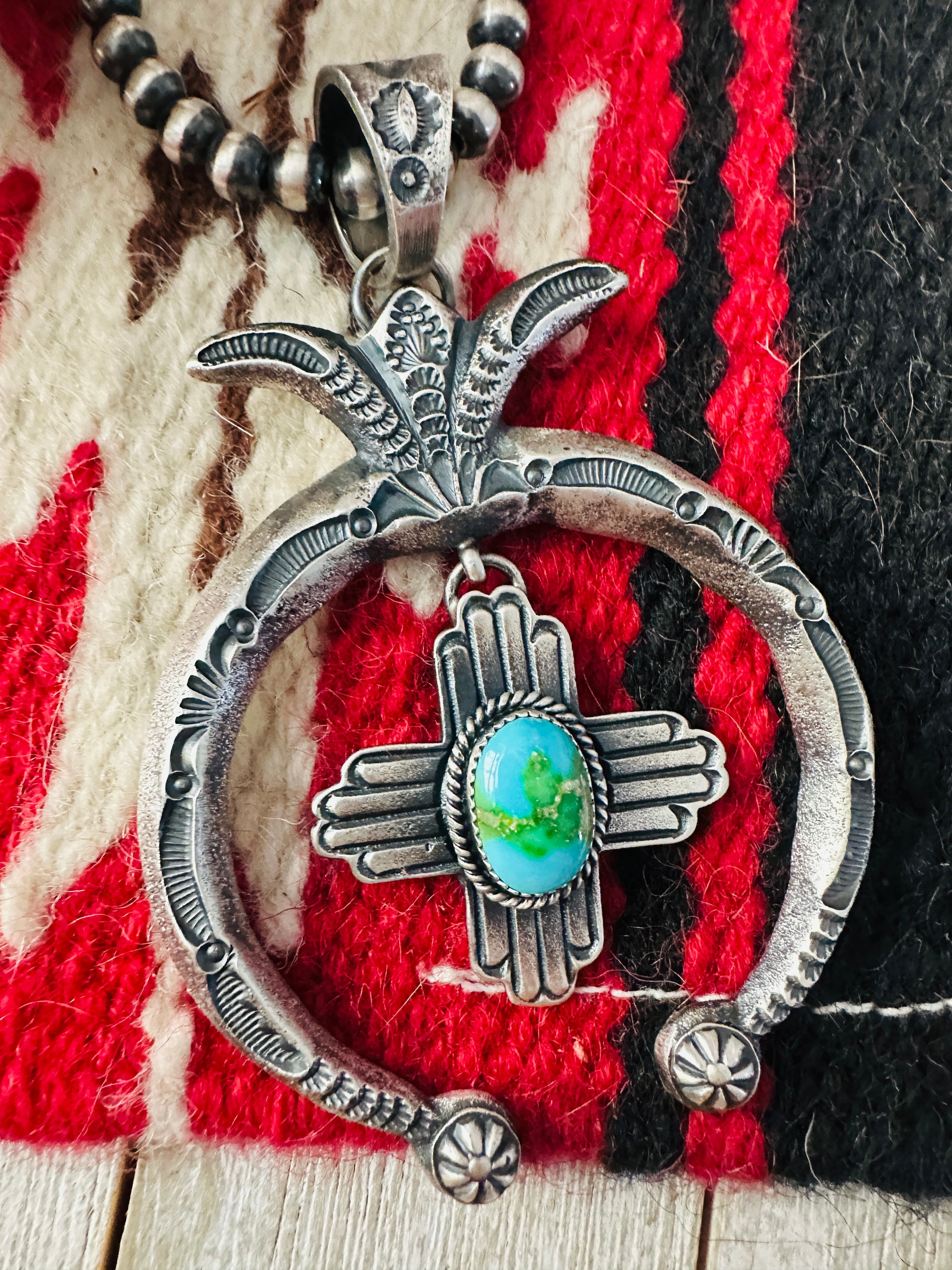 Navajo Sterling Silver Naja Pendant with Sonoran Gold Turquoise