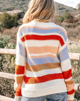 Stripe Colorblock Round Neck Drop Shoulder Sweater