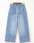Denim Raw Hem Drawstring Wide Leg Pants