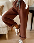 Leopard Drawstring Fleece Lined Elastic Waist Pants