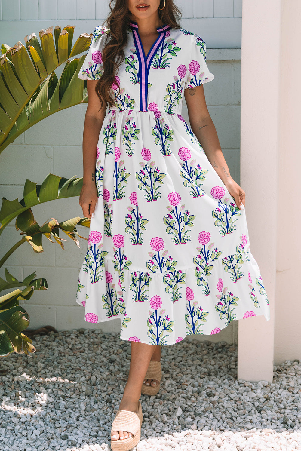 Blue Ruffle Hem Country Dress